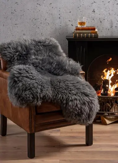 Irish Sheepskin Rug in Dark Grey